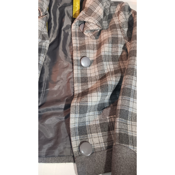 Soia & Kyo Plaid Wool Blend Cropped Jacket Gray Check Asymmetrical Button Coat - Picture 3 of 8